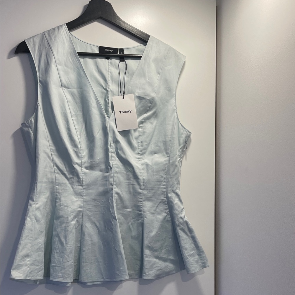 Theory Women's Soft Blue V-Neck Blouse